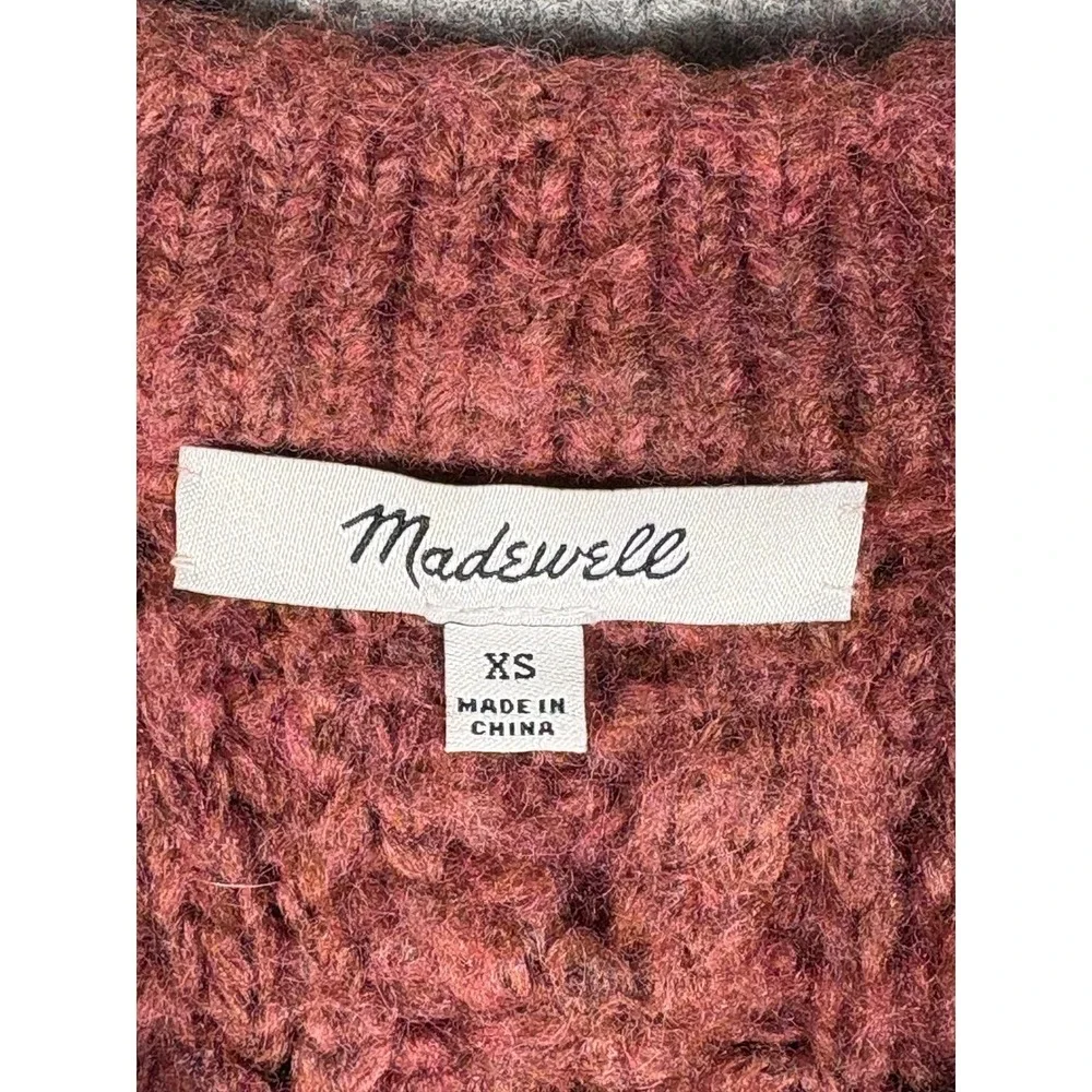 Madewell Pointelle Cable Knit Sweater XS‎ Rosewood Pink Wool Blend NG747 FA22